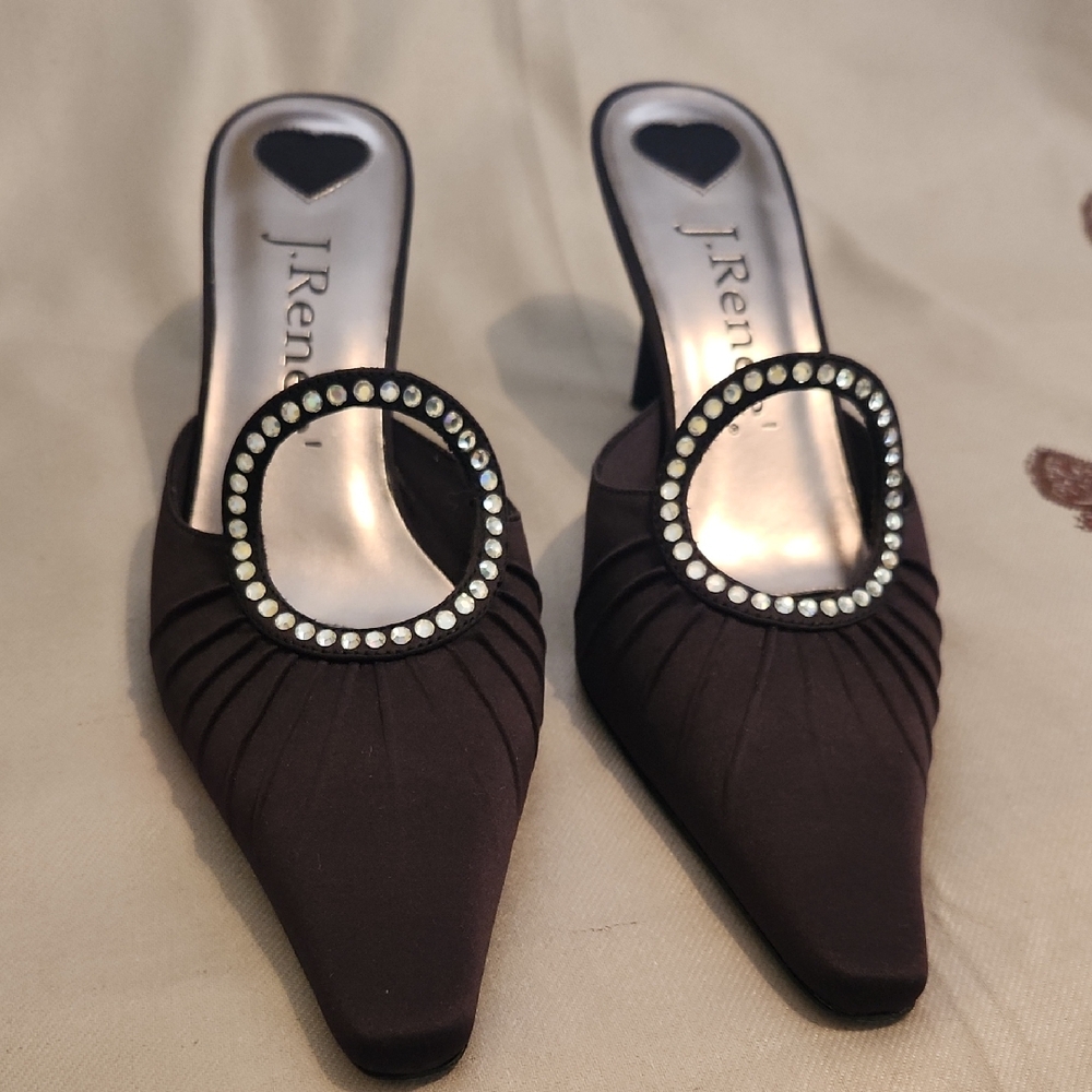 J.Renee Black Satin Heels with Rhinestone Accent 3 inch heels